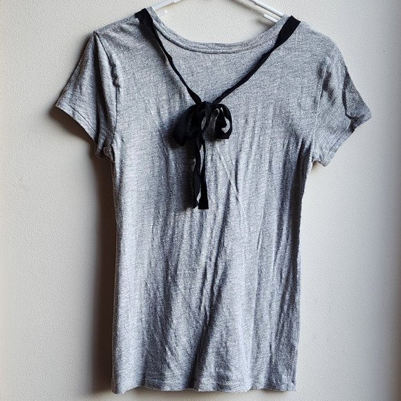 LOFT Gray Short Sleeve Jersey With Jeweled Neckline Size Small - Picture 14 of 15